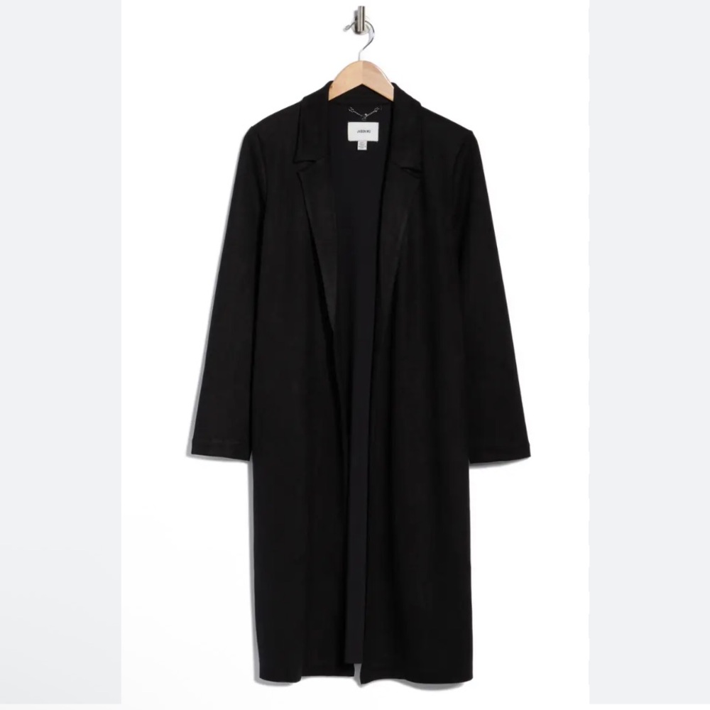 Open Front Faux Suede Coat
JASON WU Elegant Black Long Blazer Style Small